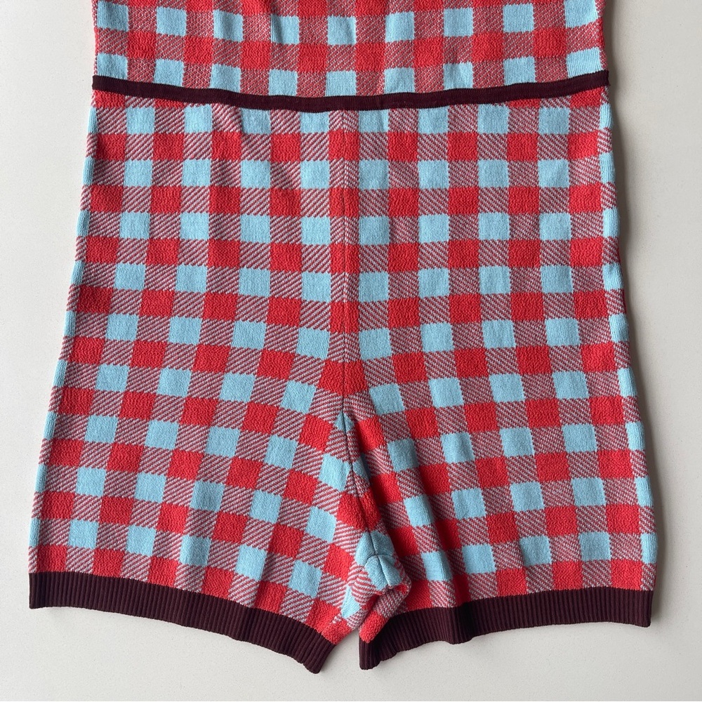 Staud Plaid Knit Shorts Romper Playsuit Medium - Picture 4 of 8